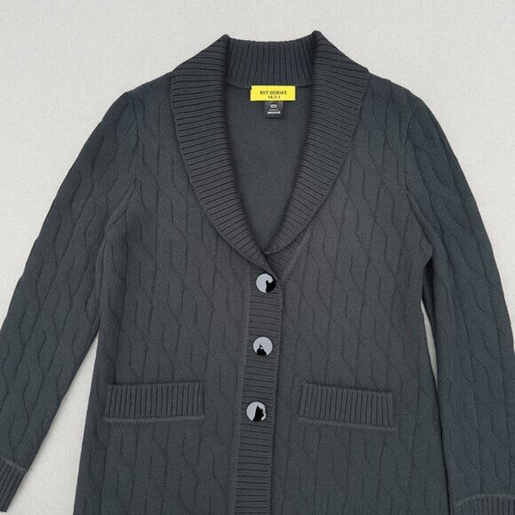 St. John Cable Knit Shawl Collar Cardigan Sweater Black Women’s Size 2 - Picture 1 of 8